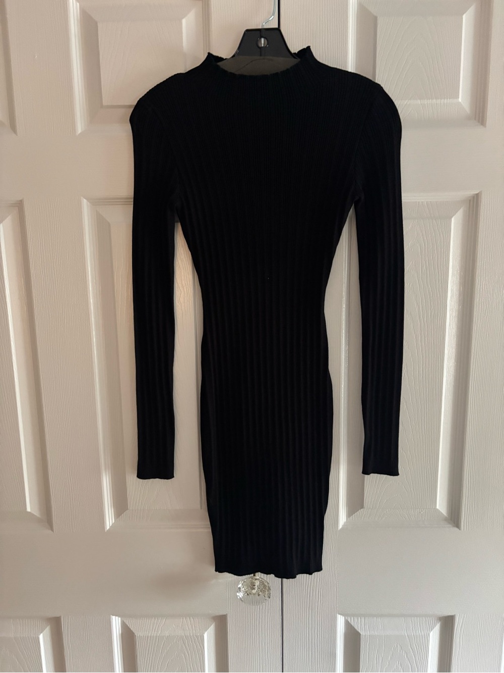 naked wardrobe Black Ribbed Long Sleeve Bodycon Dress